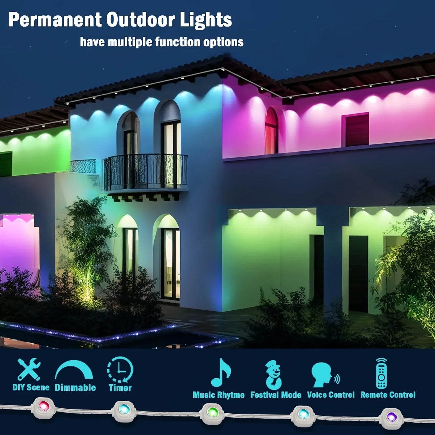 MIMIRGB Eaves Lights Permanent Outdoor LED Light String Strip APP Smart DlY Auto Scene Lighting Effects Christmas Holidays Decor