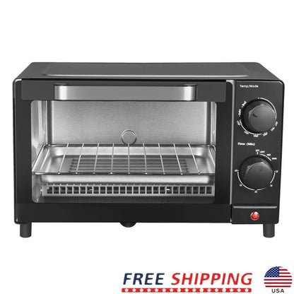 1050W 4-Slice Toaster Oven with 3 Settings Adjustable Timer Bake Broil Toast Space-Saving Design Includes Baking Rack Pan Easy