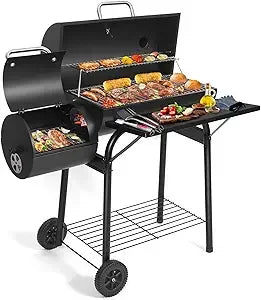 Outdoor Charcoal BBQ Grill and Smoker with Large Cooking Space - Barrel Combo for Backyard Cooking