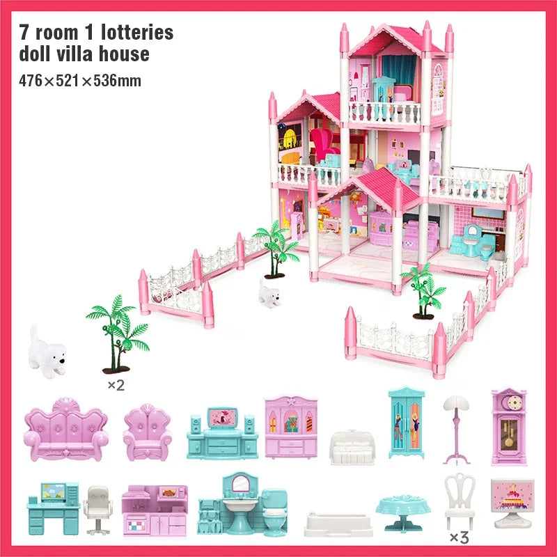 Girl Doll House Toy Children Pretend Play Dollhouse Villa Patchwork Dream Furniture Home Doll House for Kids Christmas Toy Gifts