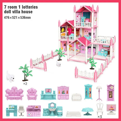 Girl Doll House Toy Children Pretend Play Dollhouse Villa Patchwork Dream Furniture Home Doll House for Kids Christmas Toy Gifts