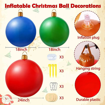 3PCS Outdoor Christmas Decorations Yard Inflatable Christmas Balls for Xmas Winter New Year Holiday Tree Ornaments Lawn Porch I