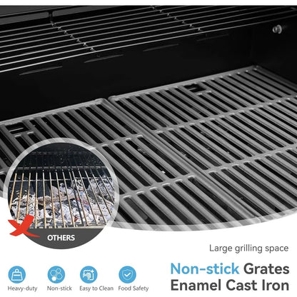 4 Burner BBQ Propane Gas Grill with Side Burner & Porcelain-Enameled Cast Iron Grates, 545 SQIN Grilling Area 42,000 BTUs BBQ