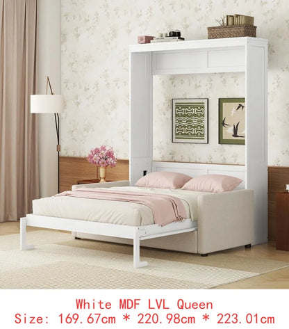 Walnut & Gray Full-Size Murphy Bed with Foldable Desk - Space-Saving Wall Bed for Compact Living