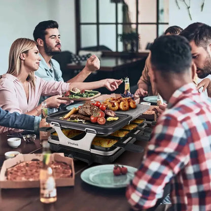 Voohek Korean BBQ and Raclette Grill: 2-in-1 Indoor Electric Smokeless Grill with Nonstick Cooking Surface