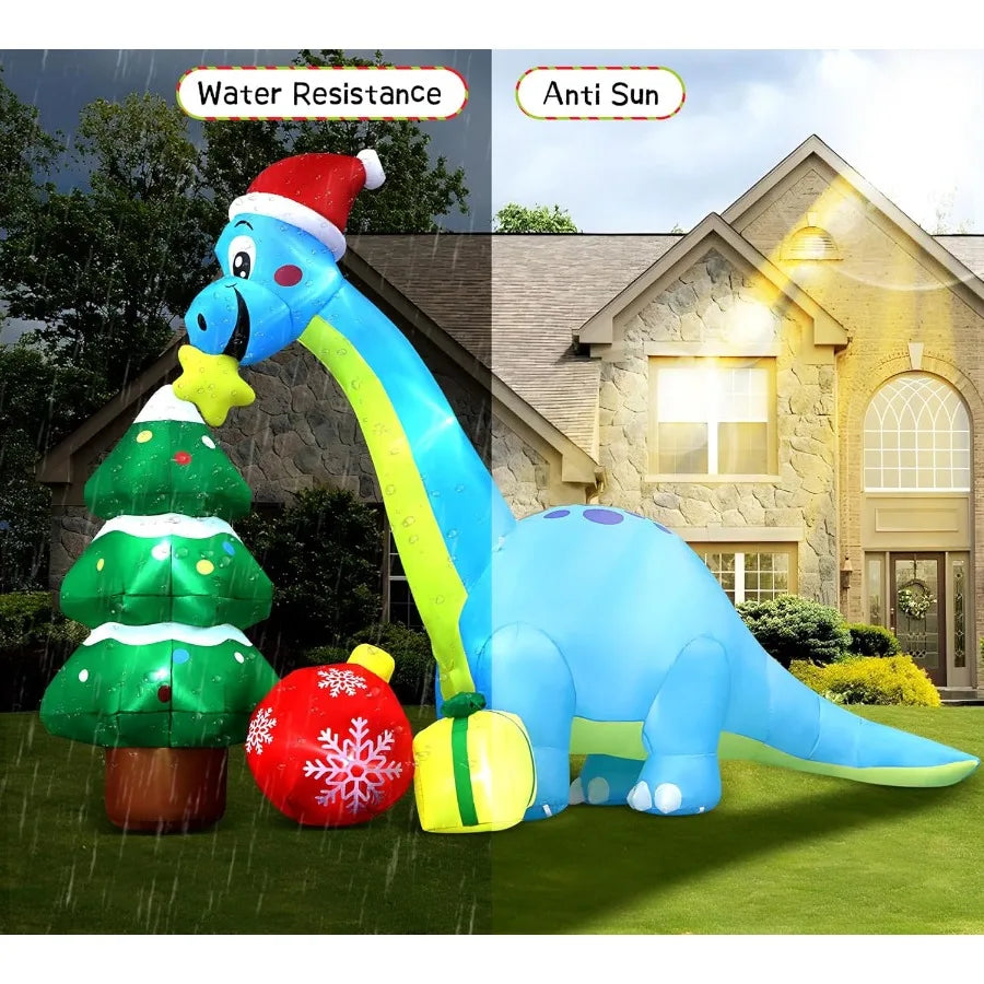 13.6 Ft Long Christmas Inflatable Decorations for Outdoor Yard Lawn Garden Party Featuring Huge Inflatable Dragon Dinosaur with