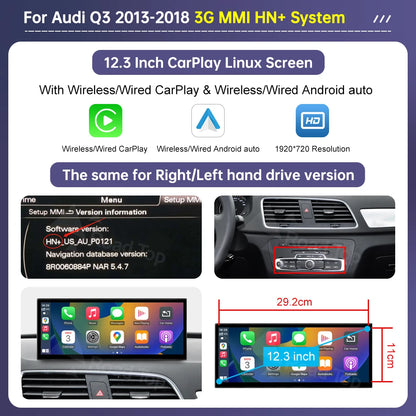 Road Top 12.3" Linux Screen Multimedia For Audi Q3 2013-2018 Wireless CarPlay Android Auto Airplay Car Radio Player