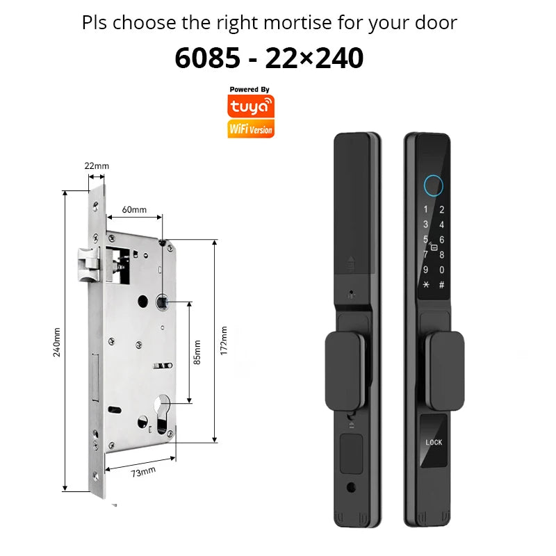 TUYA WIFI Waterproof Outdoor Fingerprint Lock APP RFID Card Password Keyless Smart Electronic Door Lock Aluminum/Glass Sliding