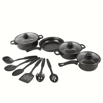 13PCS Nonstick Cookware Set Induction Compatible Pots and Pans with Frying Pan & Utensils for Kitchen and Outdoor Cooking
