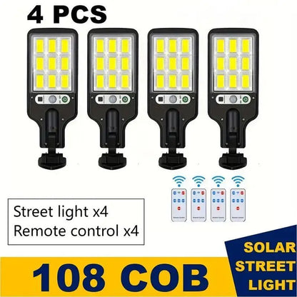 1/2/4-Pack Solar Street Lights, 108 COB LED Outdoor Wall Lights with Remote Control and Motion Sensor, Adjustable 3 Modes, Suita