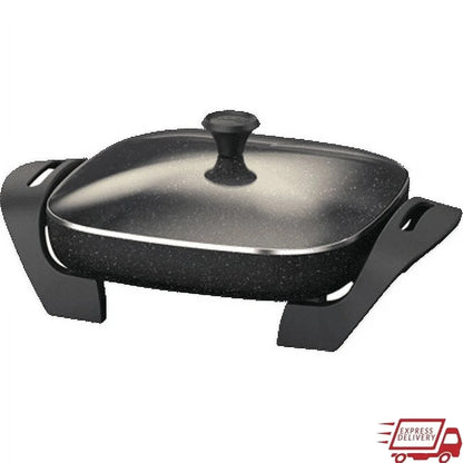 Electric Skillet Non-Stick Cooking Surface 1200 Watts Removable Temperature Controller Easy Clean Heavy-Duty Base Tempered Glass