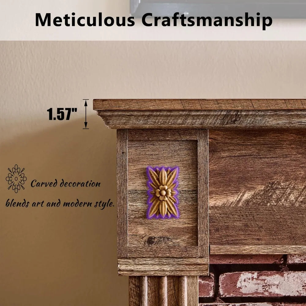 43" Electric Fireplace with Mantel, Electric Fireplace Heater, TV Stand w/Freestanding Electric Fireplaces, Stacked Stone Surrou