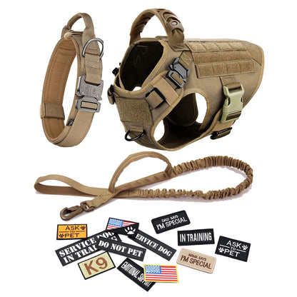Dog Harness Leash Collar Patches Set for Medium Large Dogs Military Pet Vest Adjustable Tactical Dog Harnesses Training Walking