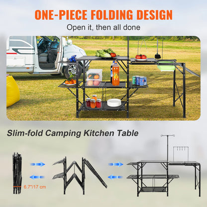 SucceBuy Camping Kitchen Table with Sink Aluminum Folding Portable Outdoor Cook Station, for Picnic BBQ Beach Traveling