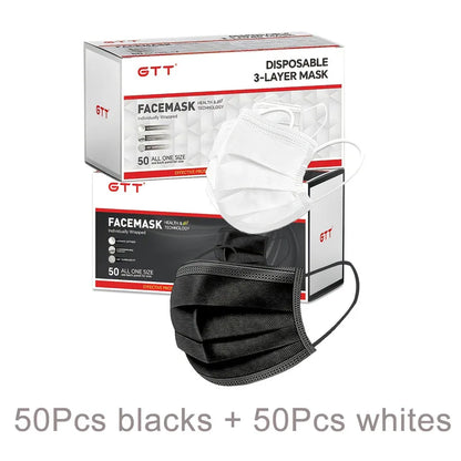 GTT 50/100Pcs Disposable Face Mask individually packaged 3 Ply breathable Earloop Protective Mask for Home School Office Outdoor