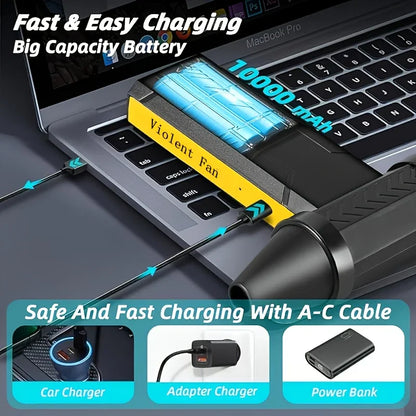 800,000RPM Air Blower Electric Turbo Violent Fan Brushless Motor High-Speed Turbo Jet Fan USB Rechargeable Powerful Dust Blower