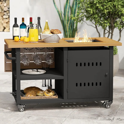 Outdoor Fire Pit, Gas Fire Pit Table with Universal Wheels, 50000 BTU Firepits for Outside, 44" Propane Fire Pit with Storage Sp