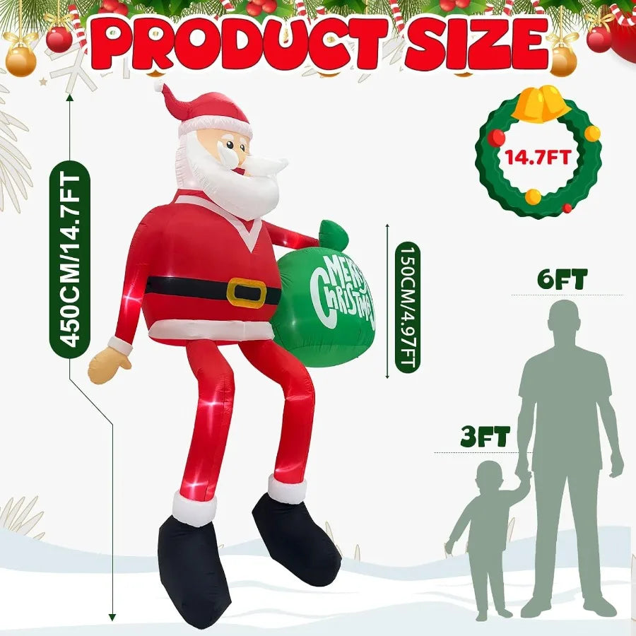 15FT Christmas Inflatable Outdoor Decoration Climbing Santa Giant Christmas Inflatables with LED Lights for Lawn Yard Xmas Deco