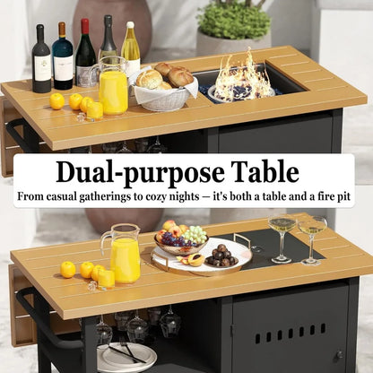 Outdoor Fire Pit, Gas Fire Pit Table with Universal Wheels, 50000 BTU Firepits for Outside, 44" Propane Fire Pit with Storage Sp