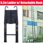 NEW! Stronger Black Telescopic Ladders 10.5FT-20.3FT Folding Aluminium with Detachable Hooks Extendable Steps Non-Slip Home Tool