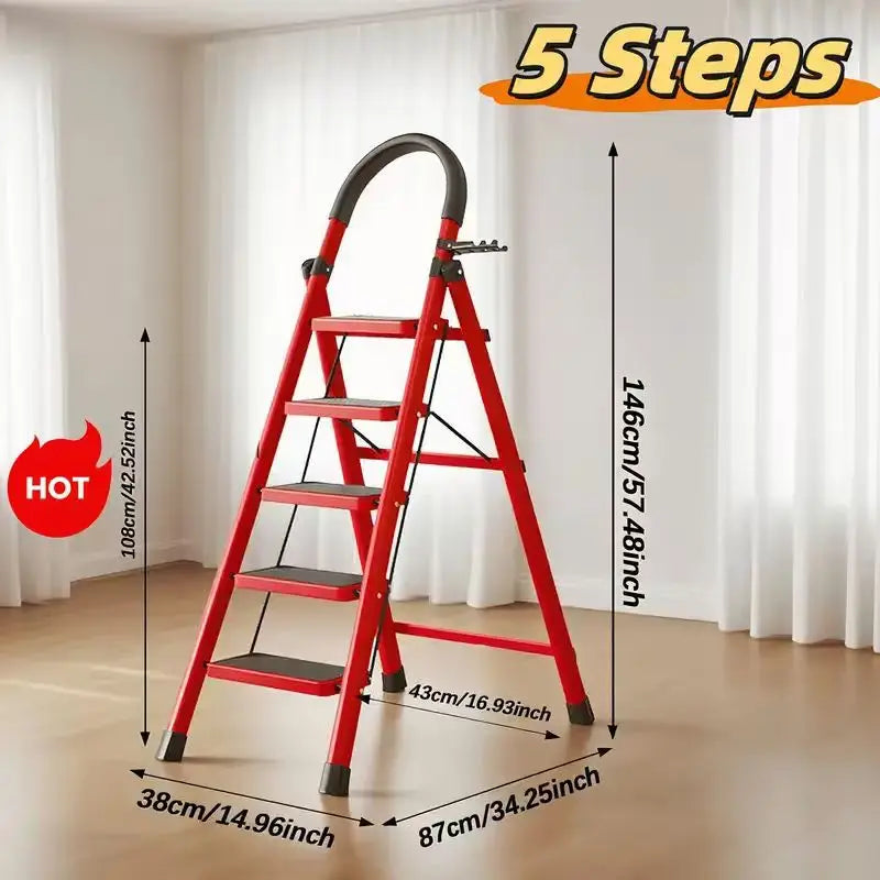 durable 3-4-5 step folding ladder with anti slip pedals,lightweight, industrial grade,space saving,high-capacity