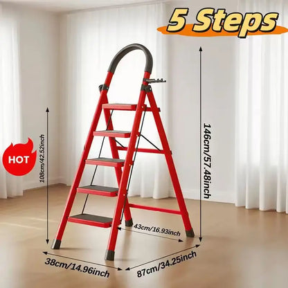 durable 3-4-5 step folding ladder with anti slip pedals,lightweight, industrial grade,space saving,high-capacity
