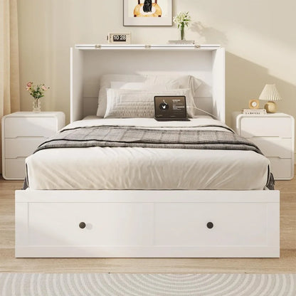 Twin Murphy Bed with Built-in Charging Station, Space-Saving Murphy Bed Chest Twin with Drawer, Foldable, for Home Office Guest