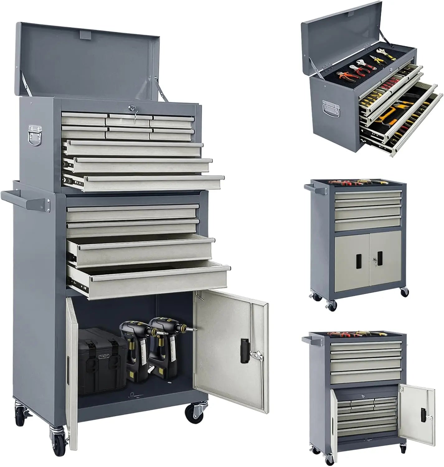 13-Drawer Double Door Rolling Tool Chest, 2 in 1 Detachable Tool Chest,Tool Box with Drawers and Wheels, Large Tool Cabinet