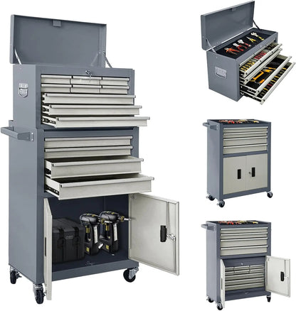 13-Drawer Double Door Rolling Tool Chest, 2 in 1 Detachable Tool Chest,Tool Box with Drawers and Wheels, Large Tool Cabinet