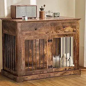 44inch Dog Crate Furniture with Drawers,Wooden Dog Kennel Furniture for Large Breed,End Table Wood Dog House for Indoor use,for