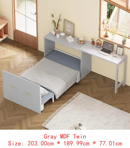 Murphy Cabinet Bed Twin Size with Adjustable Desk, Foldable Cushion Chest Dresser for Guest Room in Small Spaces, White Finish