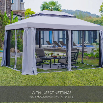 10x13 FT Gazebo for Patios Outdoor Gazebo with Mosquito Netting and Curtains Outdoor Patio Canopy for Deck Backyard Garden Lawns