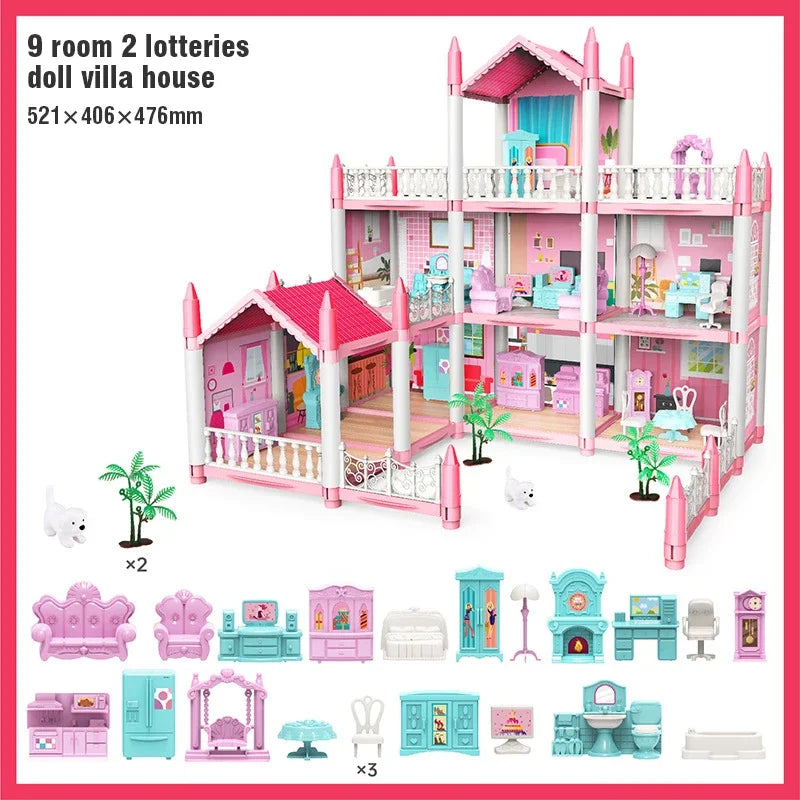Girl Doll House Toy Children Pretend Play Dollhouse Villa Patchwork Dream Furniture Home Doll House for Kids Christmas Toy Gifts