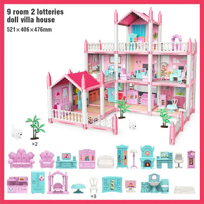 Girl Doll House Toy Children Pretend Play Dollhouse Villa Patchwork Dream Furniture Home Doll House for Kids Christmas Toy Gifts