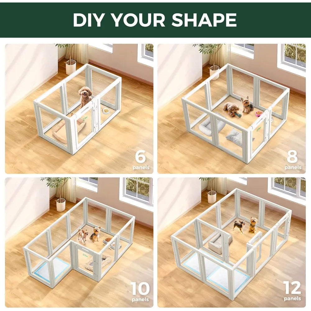 AuraSpace Acrylic Indoor Dog Playpen for Puppies and Small Dogs, 24 Inch, 8 Panels, White