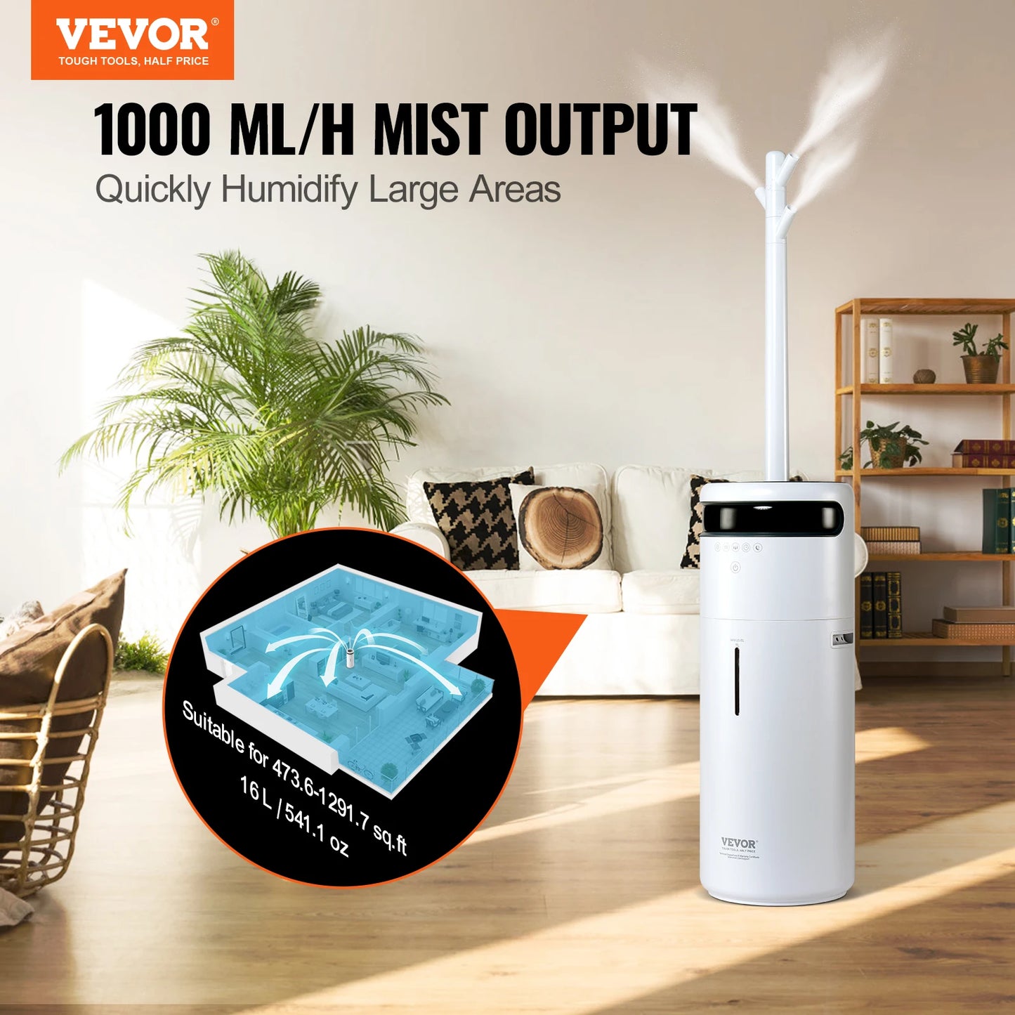 SucceBuy Humidifier for Home Large Room Commercial Humidifier for Whole House 16L Water Tank 12h Timer Auto Shut-Off Greenhouse