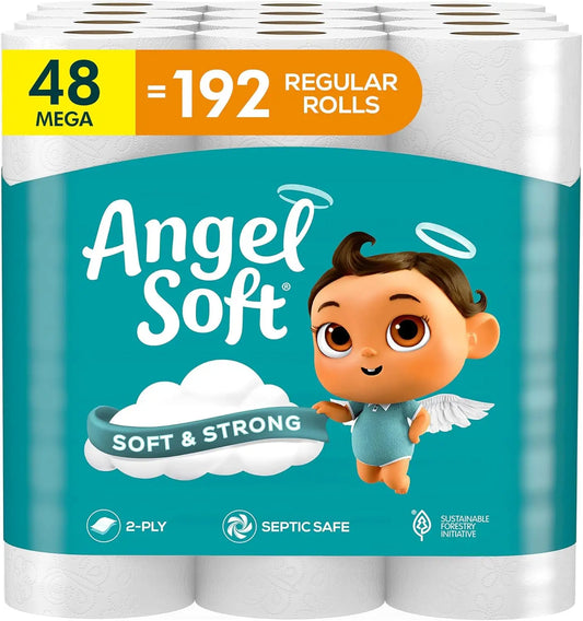Soft Toilet Paper, 4/8/16/48 Mega Rolls = 16/32/64/192 Regular Rolls, Soft and Strong Toilet Tissue