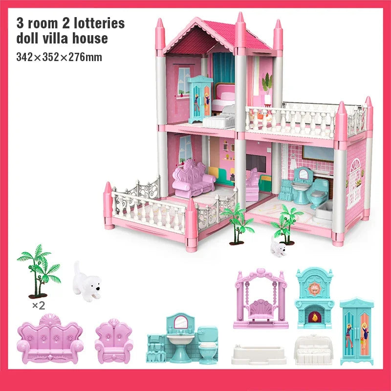 Girl Doll House Toy Children Pretend Play Dollhouse Villa Patchwork Dream Furniture Home Doll House for Kids Christmas Toy Gifts
