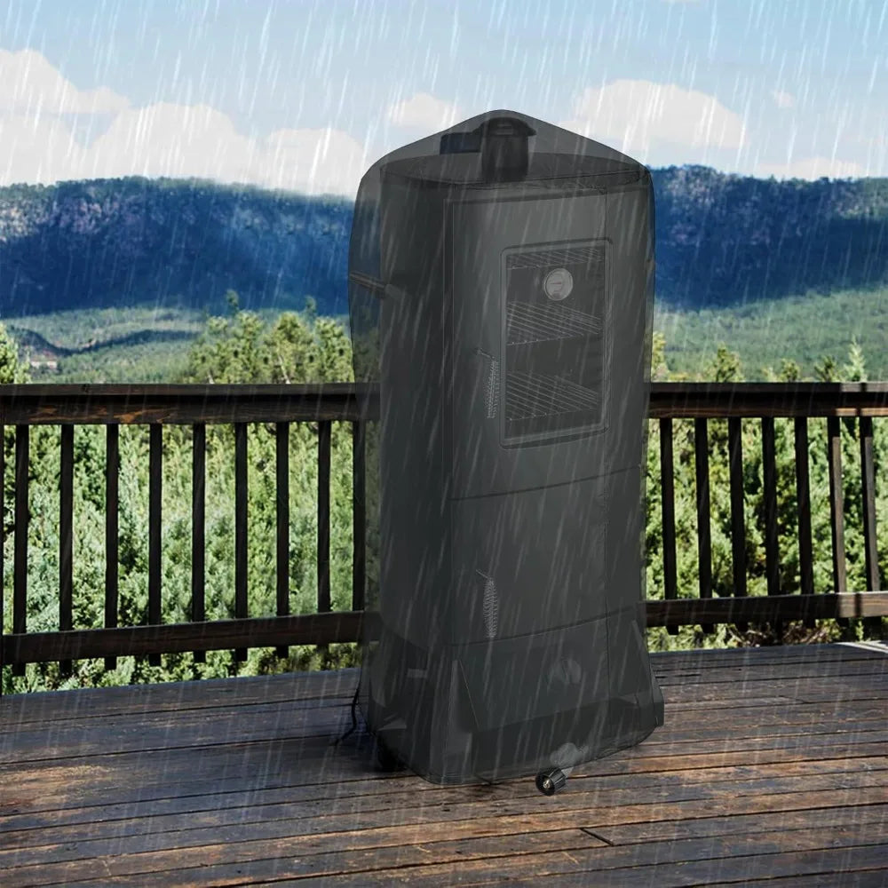 Propane Smoker with Cover, Vertical Smoker Grill with Temperature Control Outdoor Heavy Duty Three Removable Smoking Shelves, Bl