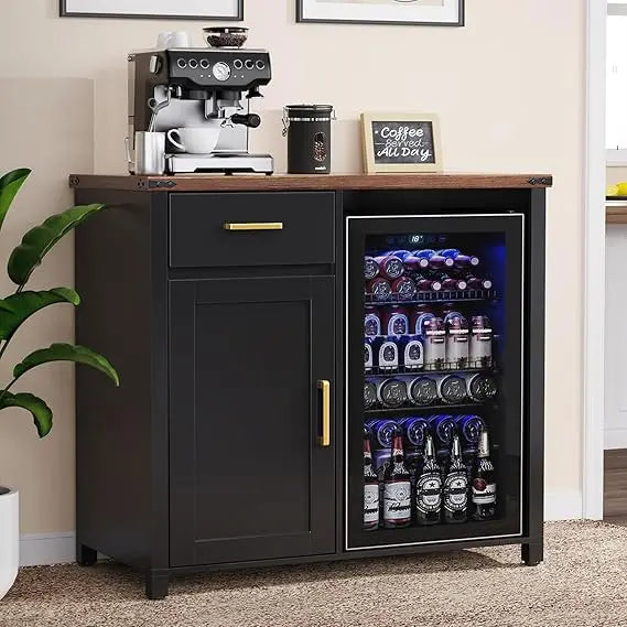 Coffee Bar with Mini Fridge Space Liquor Wine Cabinet Stand for Dorm Kitchen Office 394 Inch Width 209 Depth Modern Storage