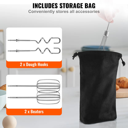 VEVOR Cordless Electric Hand Mixer Continuously Variable Electric Handheld Mixer Baking for Whipp Mixing Egg Cookie Cake Cream