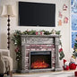 43" Electric Fireplace with Mantel, Electric Fireplace Heater, TV Stand w/Freestanding Electric Fireplaces, Stacked Stone Surrou