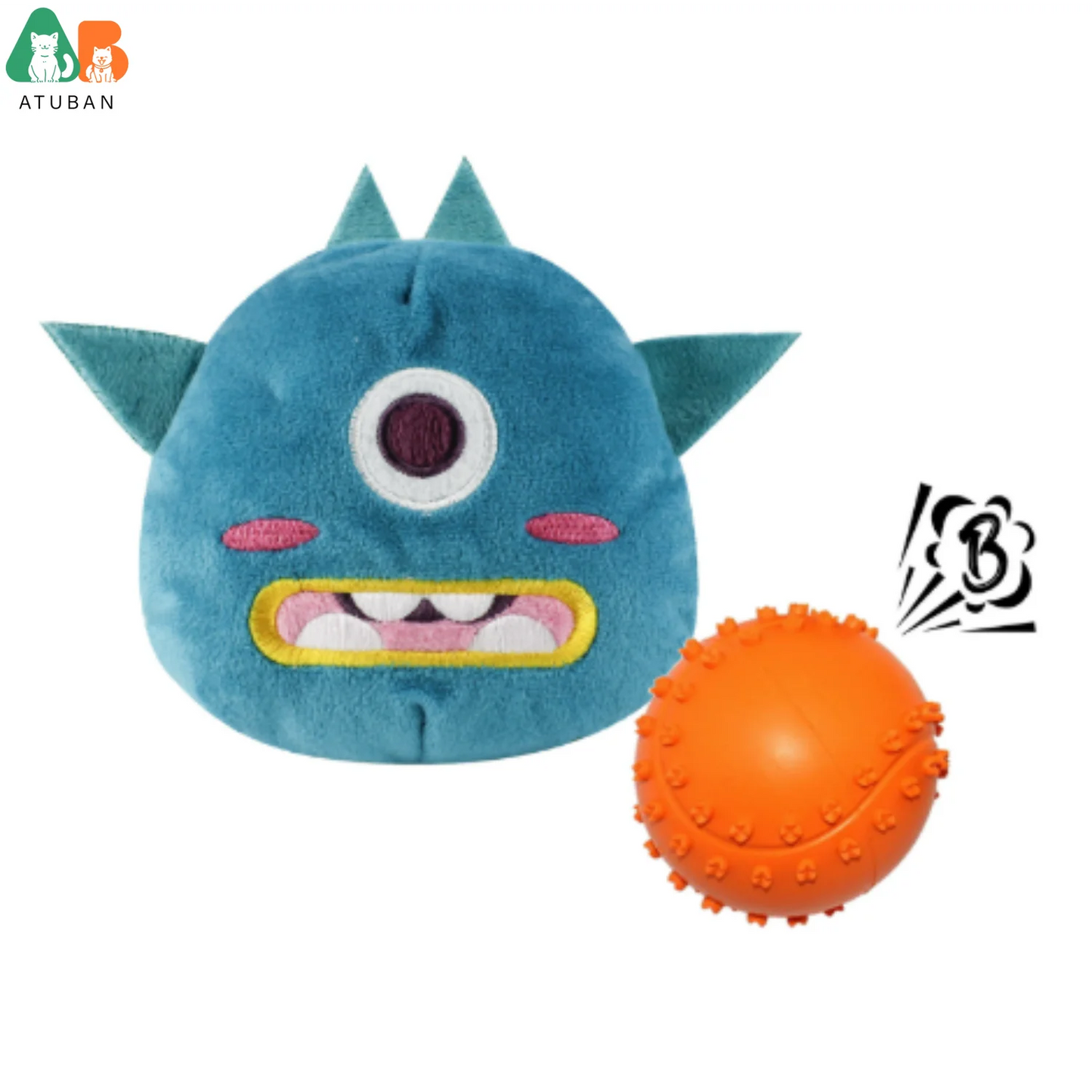 ATUBAN Dog Interactive Toys 2in1 Dog Plush Squeaky Small Balls Pet Toys Halloween Xmas for Small Medium Large Dogs,Blue Monster
