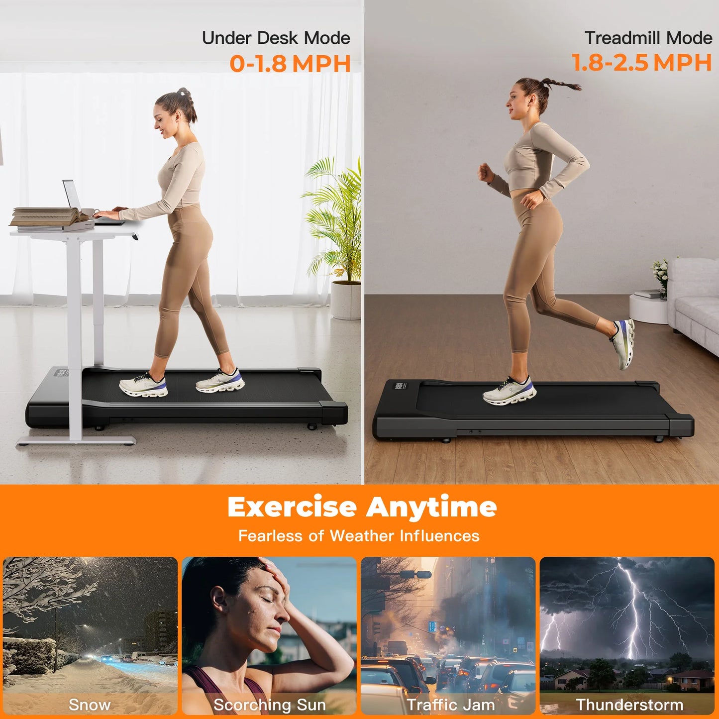 Walking Pad Under Desk Treadmill 2 in 1 Portable Treadmill with Remote Control LED Display 2.5HP Walkingpad for Home&Office