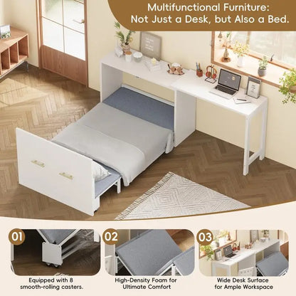 Murphy Cabinet Bed Twin Size with Adjustable Desk, Foldable Cushion Chest Dresser for Guest Room in Small Spaces, White Finish