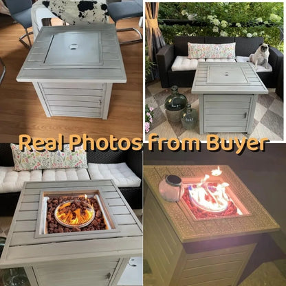 28 Inch Propane Fire Pit Table, Outdoor Gas Fire Pits with Lid & Lava Rock, 50000 BTU Firepit for Dinning, Party in Outside, Pat