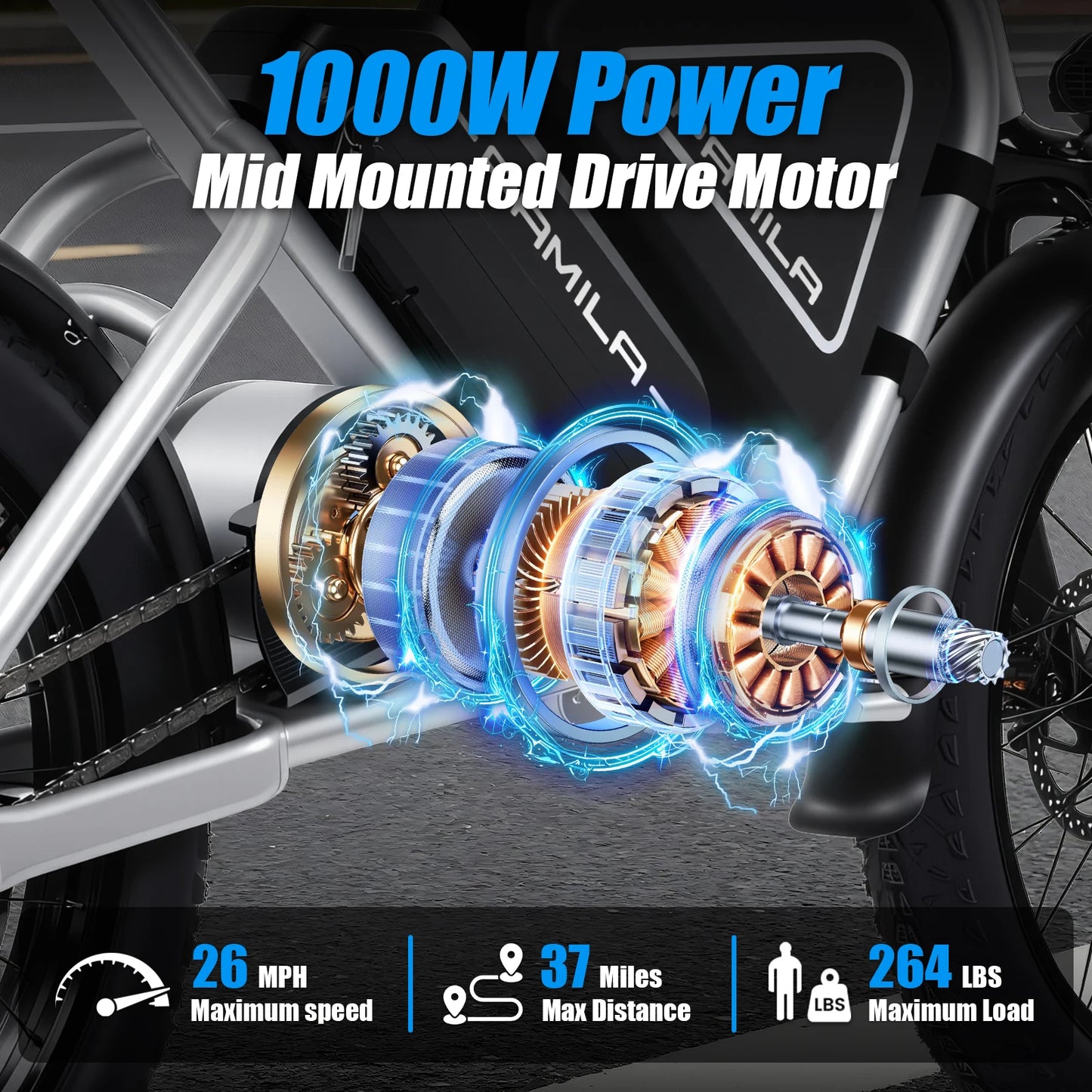 20-inch adult electric scooter 1000W LED mid-mounted motor puncture-resistant wide tires 48V15.6Ah battery BMS system E bicycle