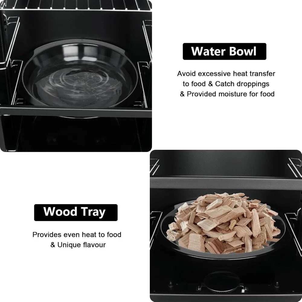 Propane Smoker with Cover, Vertical Smoker Grill with Temperature Control Outdoor Heavy Duty Three Removable Smoking Shelves, Bl