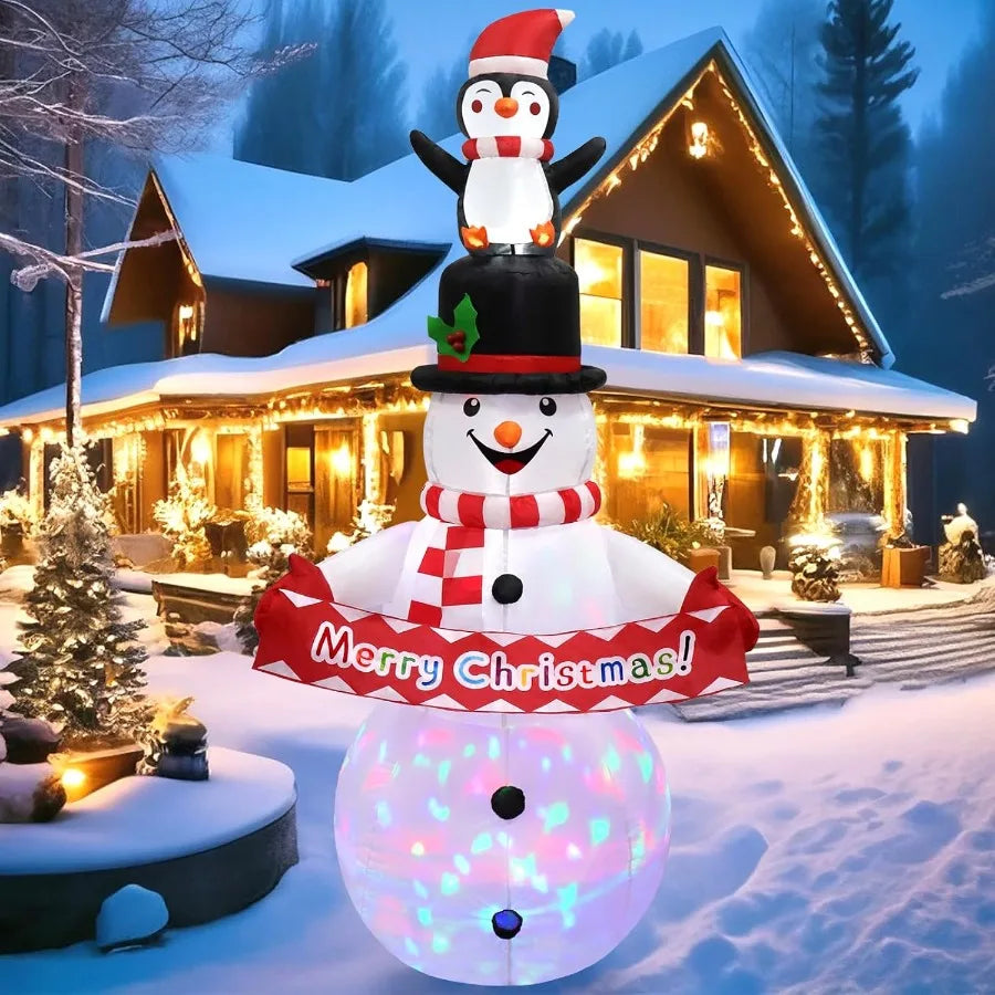 6FT Christmas Snowman Inflatable Decoration with Rotating LED Lights for Outdoor Holiday Party Patio Garden Lawn and Yard Decor