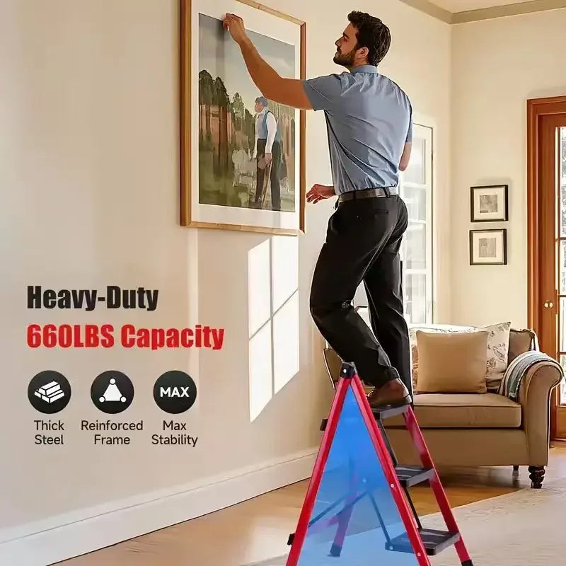 durable 3-4-5 step folding ladder with anti slip pedals,lightweight, industrial grade,space saving,high-capacity